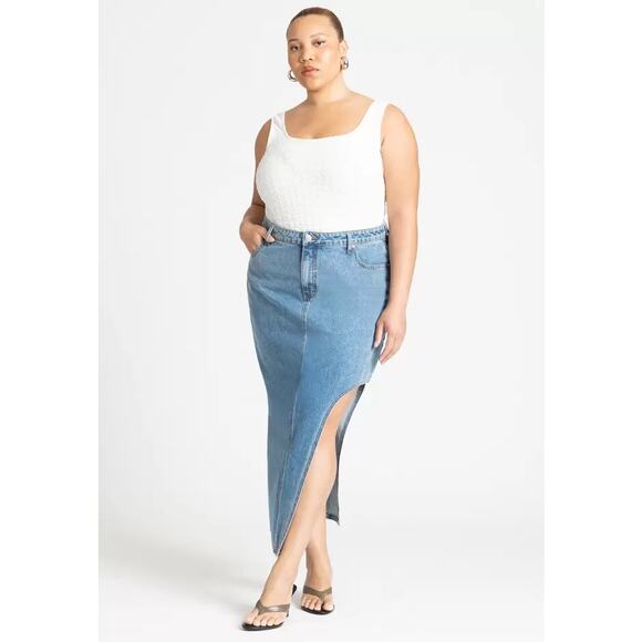ELOQUII Dresses & Skirts - Eloquii high low asymmetrical hem denim maxi skirt size 18